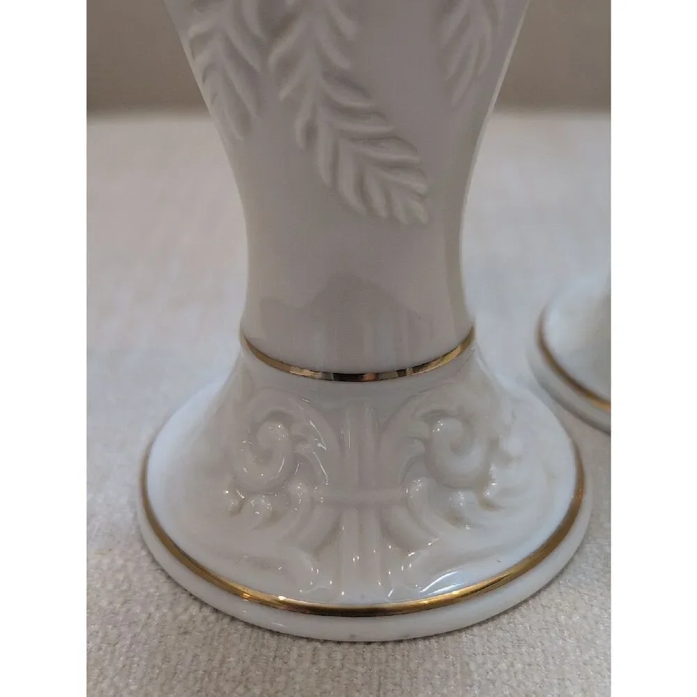 Vintage Lenox Winter Bouquet Pair of Candlestick Holders 24K Gold Trim